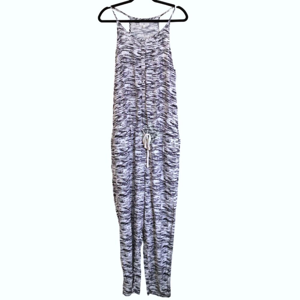 Lou & Grey Sleeveless Jumpsuit Black White Boho Festival Pockets Size L